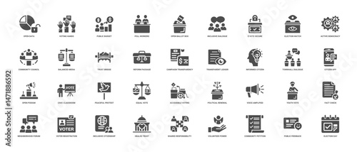 civic engagement and political renewal icon set