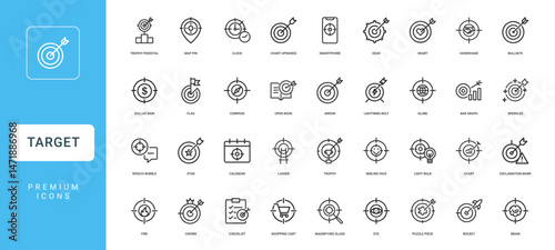 collection target-themed icons concepts like success direction goals