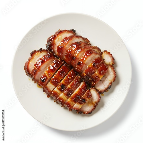 Delicious Slices of Roasted Pork on White Plate