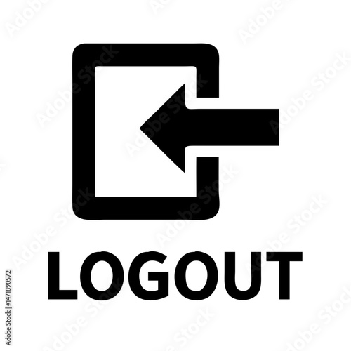 Free Download Black logout icon with an arrow pointing left into a doorway shape, above the word 