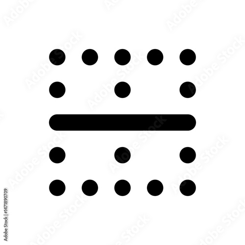 Black dots arranged in rows and columns with a horizontal bar across the middle of the arrangement