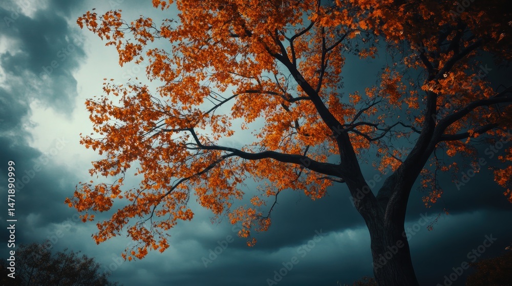 Fototapeta premium Autumn tree, stormy sky, nature, background, wallpaper