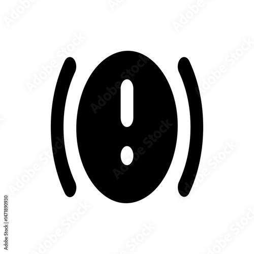 Black and white illustration of a warning symbol inside a circle with curved lines on each side of it