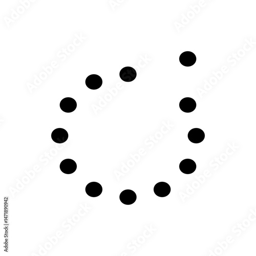 A circular arrangement of black dots against a white background creates a simple and modern design element