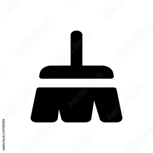 Illustration of a black cleaning broom with a short handle and bristles, isolated on white background