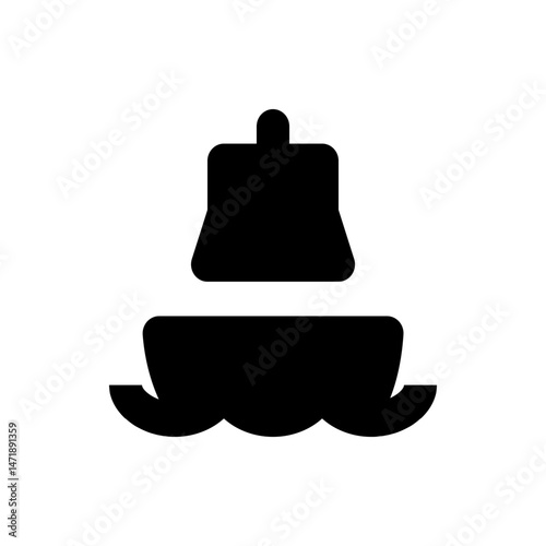 Illustration of a black silhouette of a boat with waves on the bottom on a white isolated background image