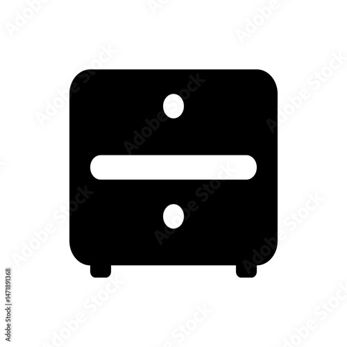 Illustration of a black nightstand with two drawers and round knobs on a white background design view