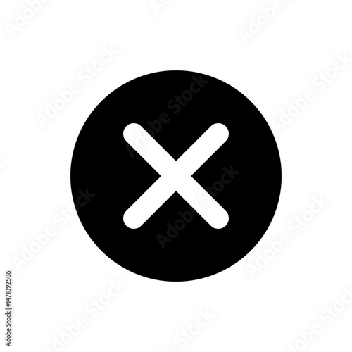 A black circle containing a white x shape in the center indicating a close or delete function icon design