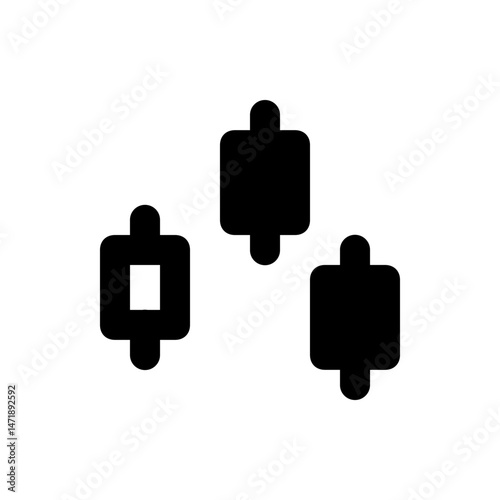 Illustration of three black candlestick chart patterns with varying body types on a white background view