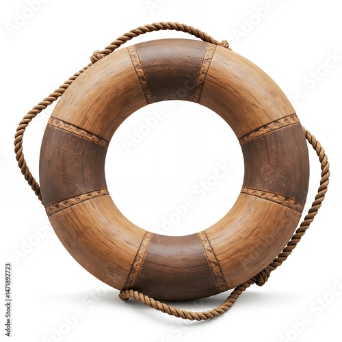 Vintage Wooden Life Preserver with Rope Accent