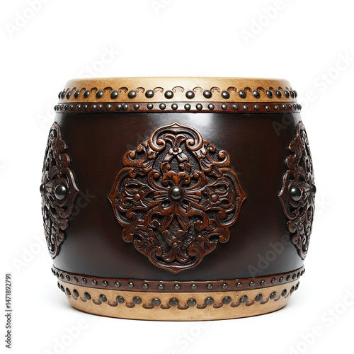 Elegant Antique Drum Shaped Wooden Stool Furniture Decor
