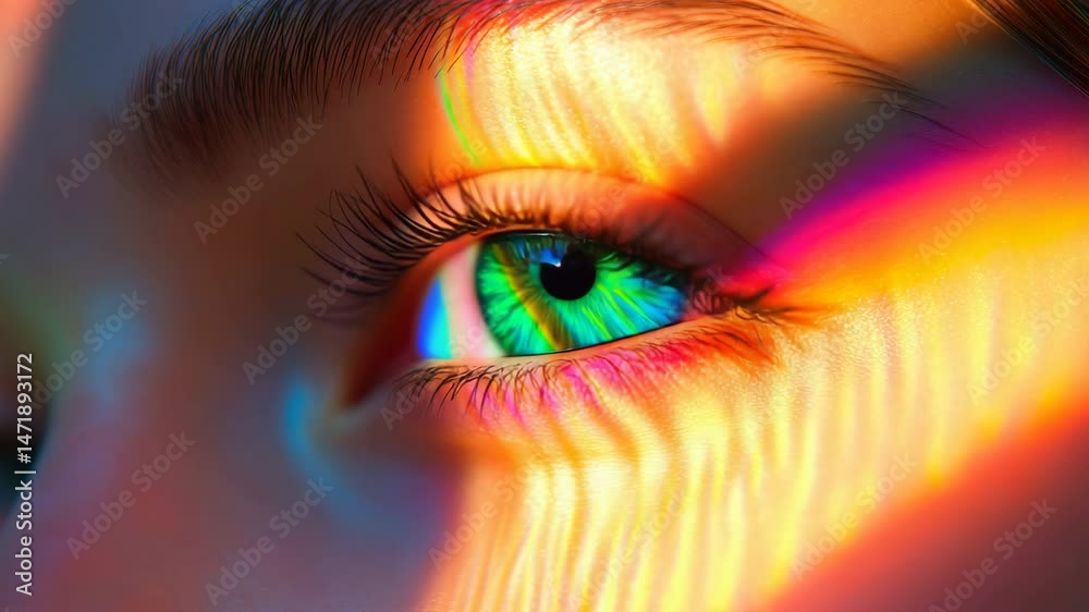 Close Up of Eye with Vibrant Rainbow Reflection