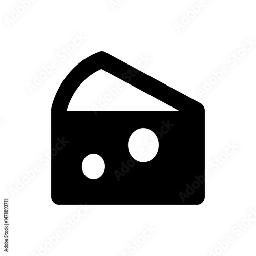 Illustration of a black cheese wedge with two visible holes against a white background in simple style