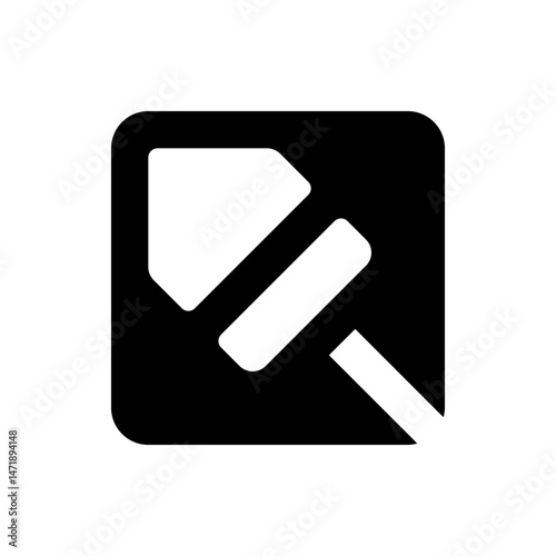 Black square with rounded corners containing a white arrow shape and a horizontal bar icon shape