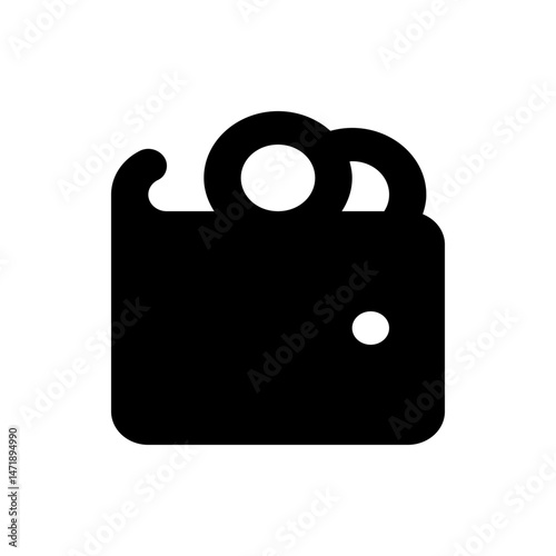 Illustration of a black briefcase with circular handles and a white dot on its surface design length