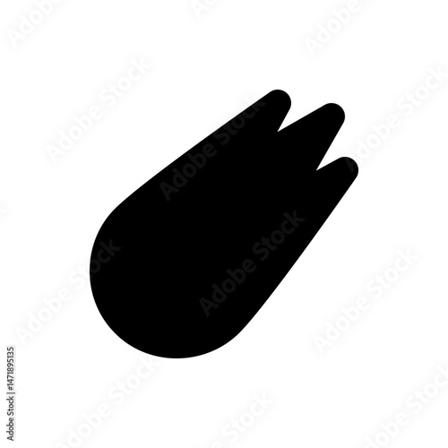 Illustration of a solid black comet shape with three rounded tail protrusions on a white background view