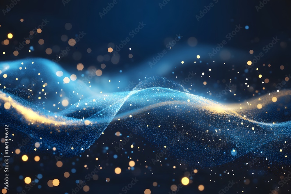 Obraz premium Abstract Blue Gold Wave Particles Background
