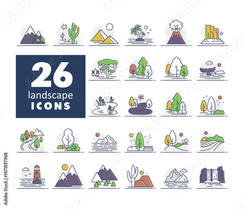 Nature Landscape vector icons on a white background