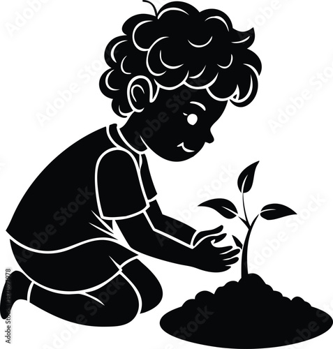 A Child Planting a Sapling Environmental Conservation Illustration