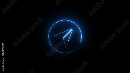 Glowing neon telegram icon isolated on black background. HD Video motion graphic animation 4k