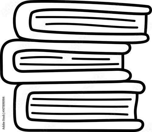 Vector black and white thick spell books pile. Back to school or fairytale educational clipart. Copybook or spellbook stack. Blank sheets of paper. Fairy or witch magic coloring page