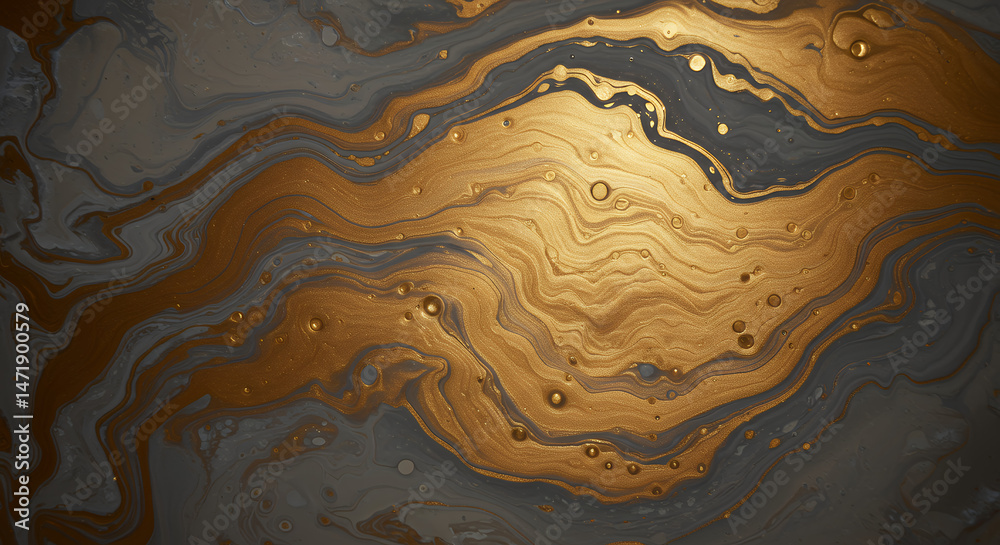 Fototapeta premium Golden Grey Abstract: Liquid Marble Art with Shimmering Texture for Luxe Backgrounds & Modern Design