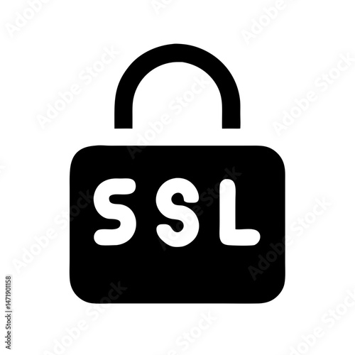 A black padlock icon with "SSL" text, symbolizing secure website connections and data encryption. For tech blogs, web hosting, e-commerce security, or cybersecurity articles.