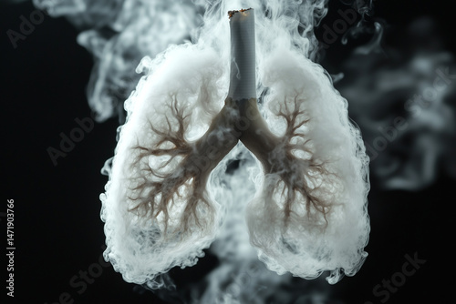 Realistic illustration of human lungs being burned by a cigarette and surrounded by smoke, delivering a powerful anti-smoking message to raise awareness of the severe health risks for World No Tobacco