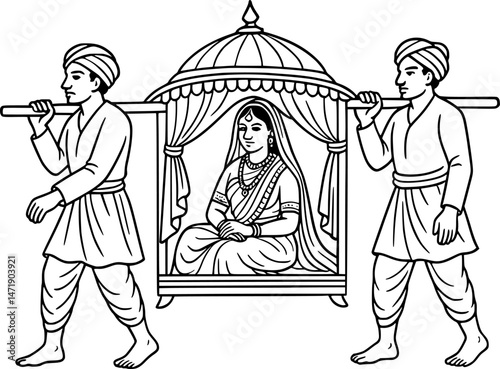 Indian Bride Carried in a Palanquin
