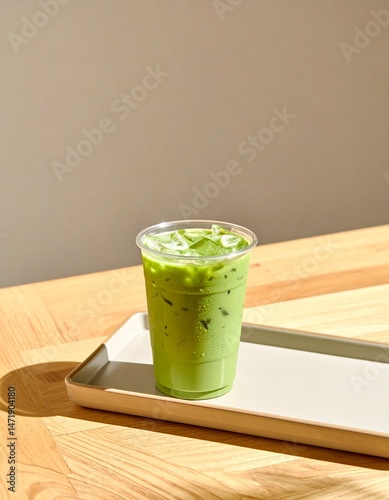 Iced matcha on a neutral background
