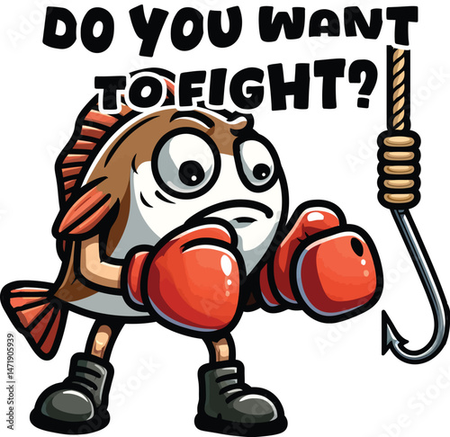 Funny Fish Boxer Vector Illustration T-Shirt Design Concept