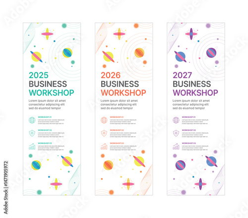 Modern business banner templates with abstract geometric patterns. Perfect for workshops, events, conferences, presentations, or branding projects, combining style and professionalism.