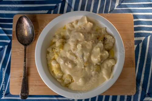 dish of home made cauliflower cheese side dish 