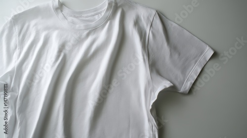 White T-shirt with Prominent Central Stain on Plain Beige Background, Minimalist Apparel Display Concept.