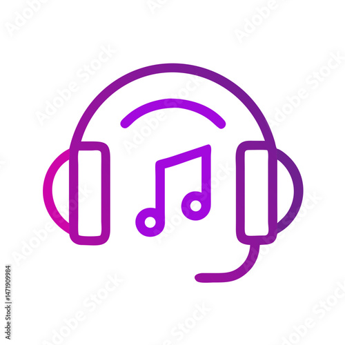 Audio guide icon with headphones and music note in gradient outline style.