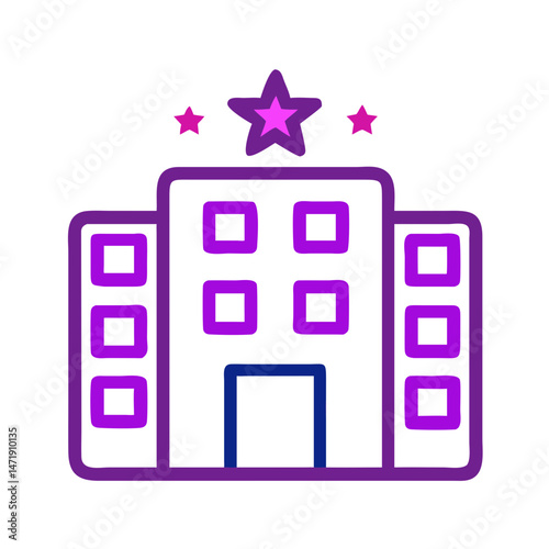  Hotel building icon with star rating in gradient outline style.