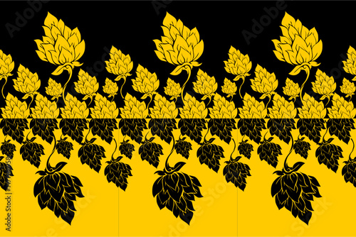 Elegant traditional Thai pattern with intricate golden floral and flame motifs on a black background. The seamless ornamental design is inspired by classic Thai art, suitable for textile design, cultu