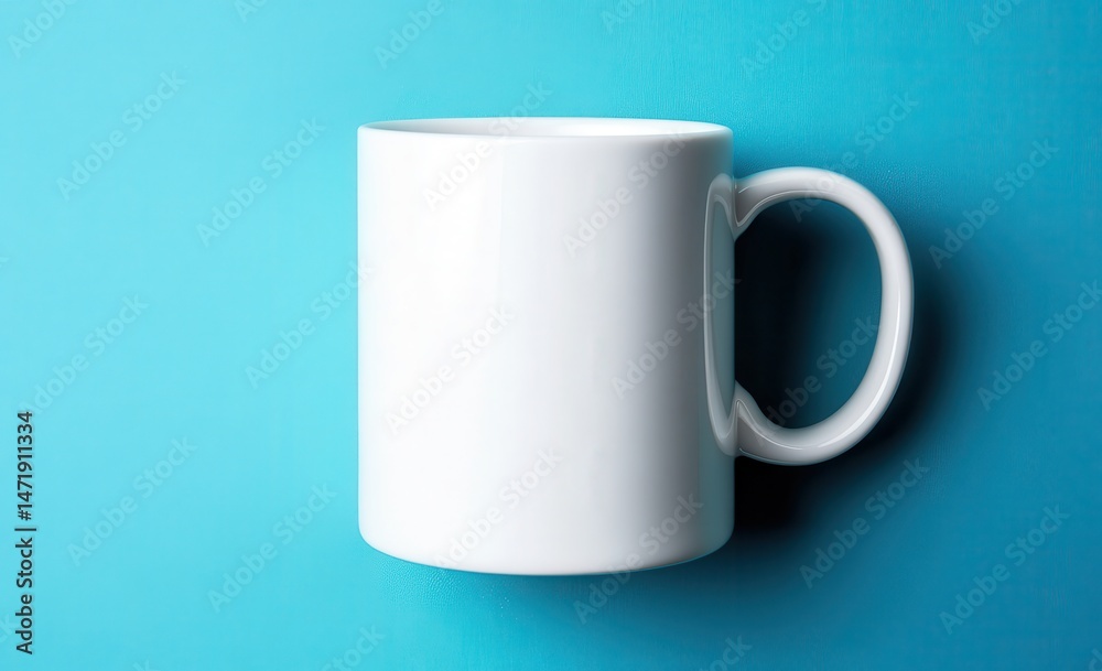 Fototapeta premium White mug on a turquoise background