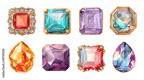 Square Jewels Sticker Set Isolated on Transparent Background

