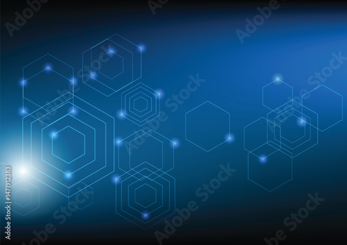 Abstract background hexagon honeycomb pattern in blue horizontal vector illustrator. Concept of technology design connection pattern from geometric shape, data internet communication, grid molecular.