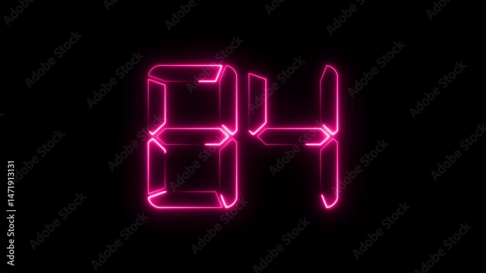 glowing neon text 84 number countdown icon. digital text 84 number animation. glowing neon text 84 number countdown icon. digital text 84 number animation.