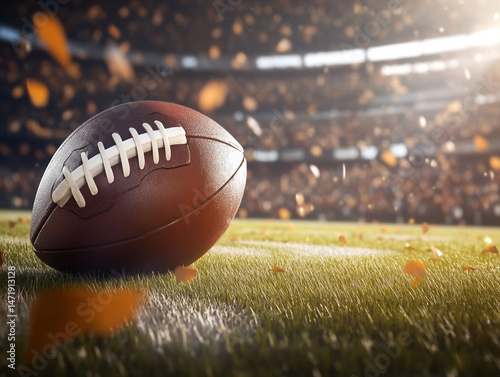 American Football on Field  Stadium Background  Game Day  Autumn Leaves  Championship  Spo