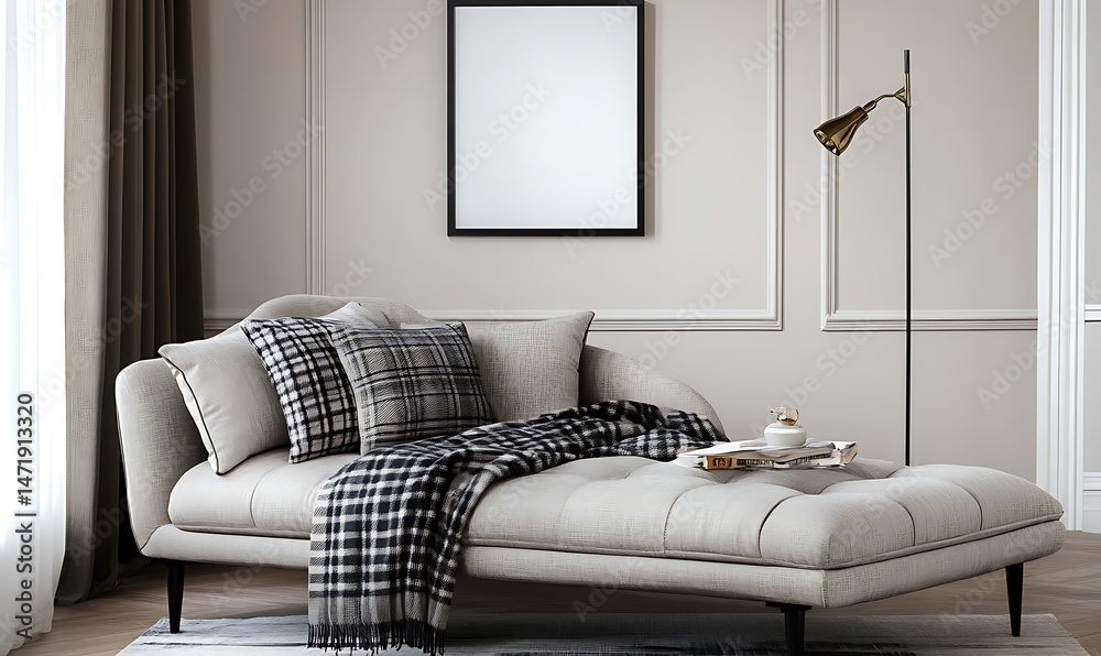 A comfortable chaise lounge is arranged in a modern living room