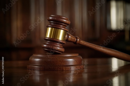 Judge’s Gavel on Polished Desk photo