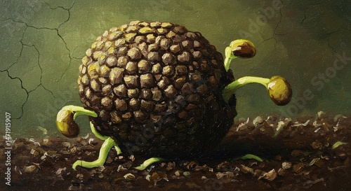 Abstract Oil Painting of a Seed – Potential and Growth
