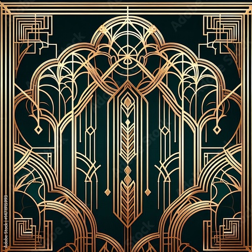 Art Deco Geometric Pattern - Gold Lines on Dark Background Luxury Design
