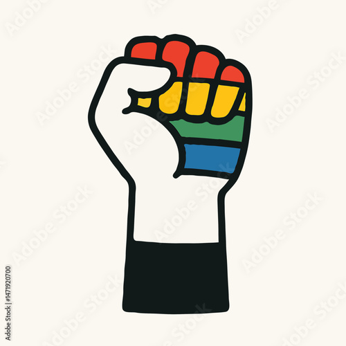 Raised fist with rainbow colors for Pride Month