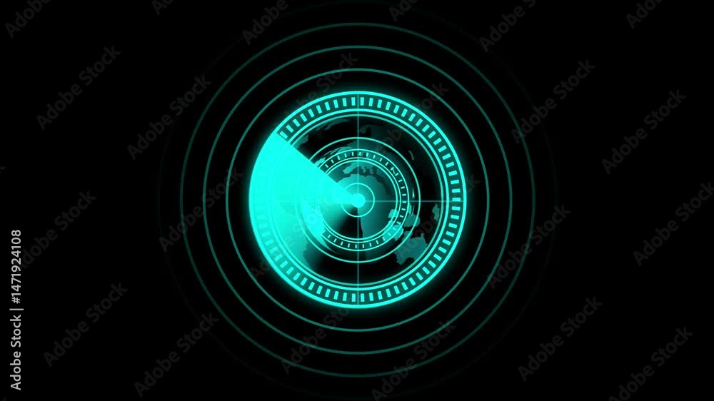 Technology device radar, scan data communication system animation Isolated on Black Background