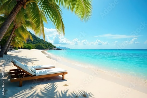 A peaceful, empty beach scene on a sunny holiday Perfect for relaxation and escape , rest, beautiful
