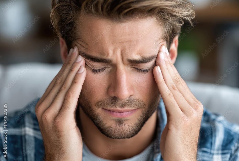 Fototapeta premium a man suffering from a headache at home